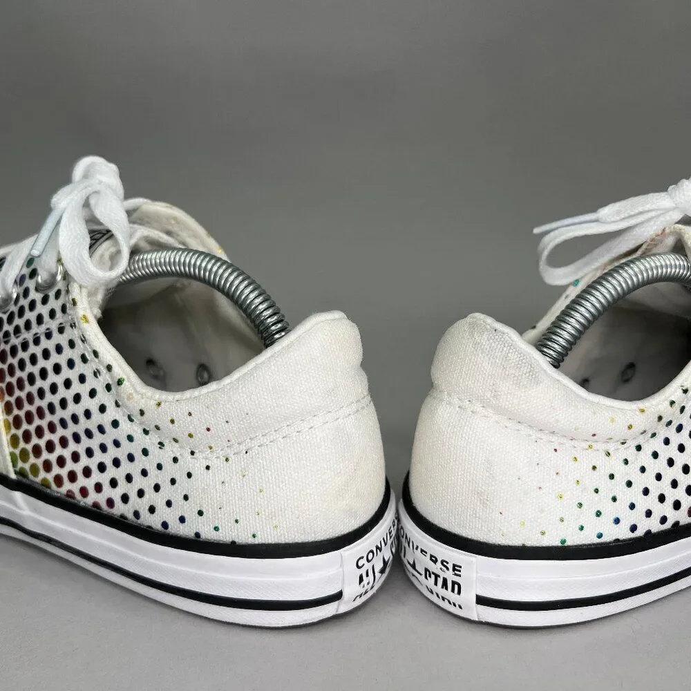 Converse Girl's Rainbow Dot Madison‎ White Canvas Low Sneakers